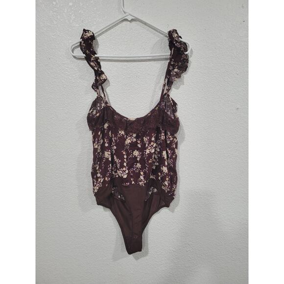 Intimately Free People Brown Ruffle Sleeve lace bodysuit size Large‎  #16 - Picture 1 of 7